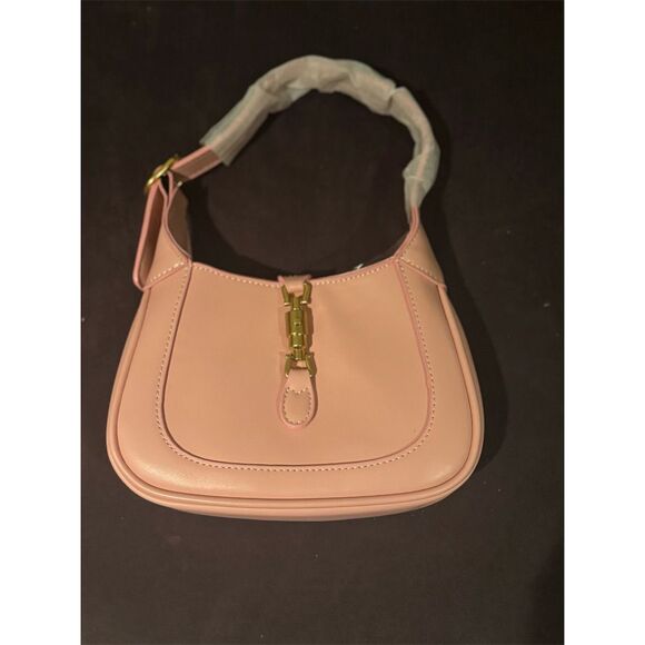 Gucci-like Handbags - Gucci-like Women's Pink Leather Shoulder Bag with Signature Buckle
